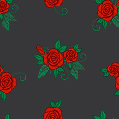 Roses Floral Embroidery Design. Seamless Pattern. Raster illustration