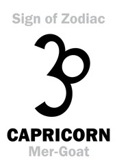 Fototapeta premium Astrology Alphabet: Sign of Zodiac CAPRICORN (The Mer-Goat). Hieroglyphics character sign (medieval holland symbol, 1557).