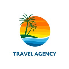 boat travel, island, beach logo vector