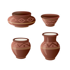 Realistic Clay Pot Set. Vector illustration.