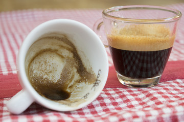 extra strong espresso in a glass cup