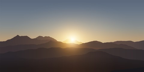 Mountain landscape. Sunset in the mountains. Realistic vector illustration.