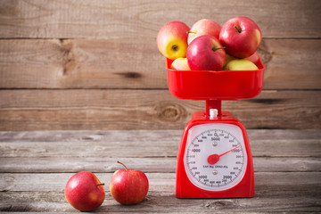 apples on red scales