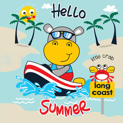 hello summer cartoon animal vector - 197300301