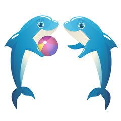 Illustration of Dolphins Playing with a Ball
