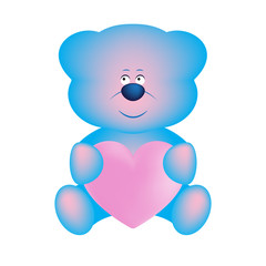 Cute blue bear with a pink heart .For the design of the greeting card.Vector