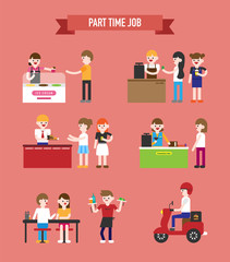 various part time job people. vector flat design illustration set 