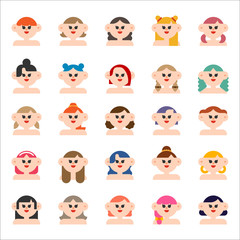 various hair style girl characters. vector flat design illustration set 