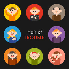 Fototapeta na wymiar trouble hair cases. vector flat design illustration set 