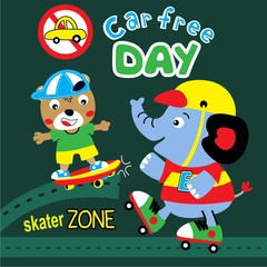 car free day animal cartoon vector art