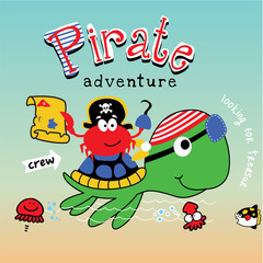 pirate turtle animal cartoon vector