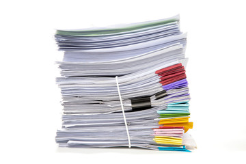 Stack of Documents isolated on white background. Documents pile.