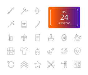 Line icons set. Rpg, fantasy game pack. Vector illustration	