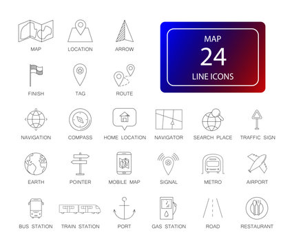 Line icons set. Map pack. Vector illustration	