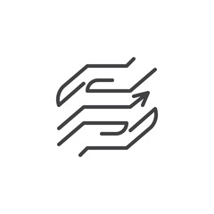 Hands hold growth arrow outline icon. linear style sign for mobile concept and web design. simple line vector icon. Symbol, logo illustration. Pixel perfect vector graphics