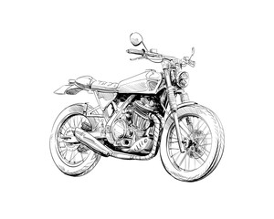 Naklejka premium Ręcznie rysowane szkic klasyczny motocykl. Wektor ilustracja koncepcja projektu.