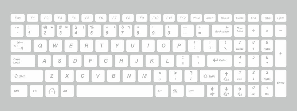 White computer keyboard. isolated on gray background
