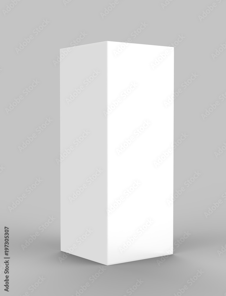 Wall mural pop up trade show tower tall display with stretch fabric square column. 3d render illustration.
