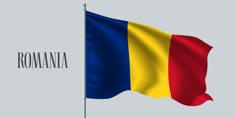 Romania waving flag on flagpole vector illustration