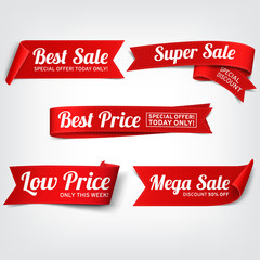 A set of red paper sale banners. Vector illustration.