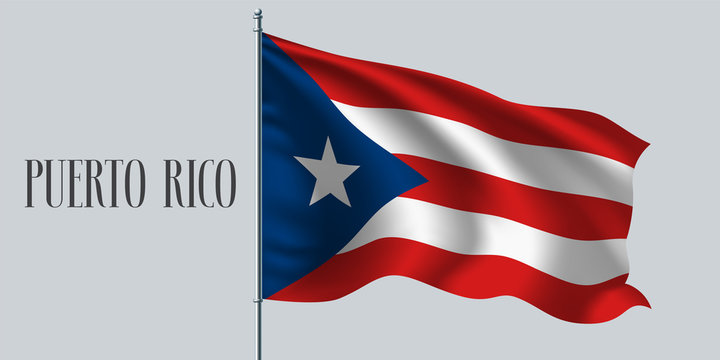 Puerto Rico waving flag on flagpole vector illustration