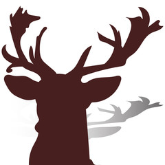 Head of a deer close-up, brown silhouette on a white background,