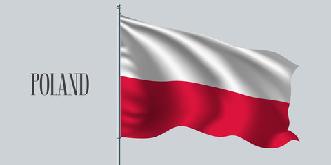 Poland waving flag on flagpole vector illustration