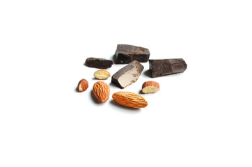 almond and chocolate  isolated on white background