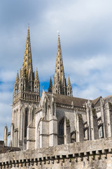Fototapeta premium Quimper in Brittany, the Saint-Corentin cathedral 