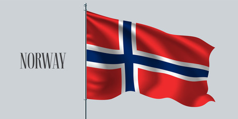 Norway waving flag on flagpole vector illustration