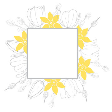 Vector floral  frame with hand-drawn spring flowers.