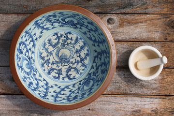 dry seasoning and herb for cooking kitchen on wood table