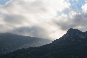 Fototapeta na wymiar Mist mountains of Truman, Mallorca