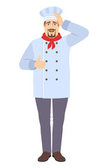Chef showing thumb up and grabbed his head