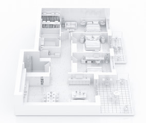 Mock up of furnished home apartment, paper model