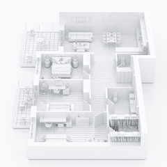 Mock up of furnished home apartment, paper model