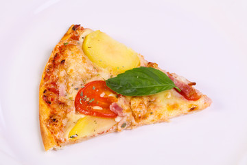 Pizza with ham and potato