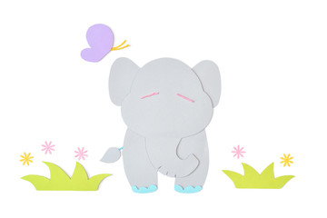 Elephant paper cut on white background - isolated