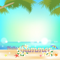 Fototapeta na wymiar Summer background banner and frame with sea elements