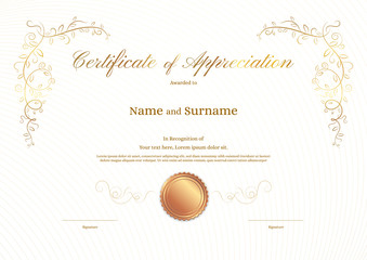 Luxury certificate template with elegant border frame, Diploma design for graduation or completion