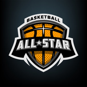 All star basketball, sports logo emblem.