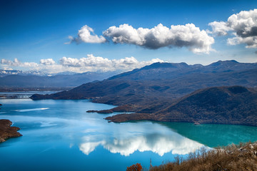 Fototapeta premium Beautiful natural landscape. Lake in the mountains in clear sunny weather