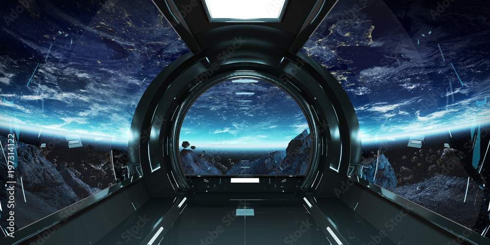 Aufkleber Spaceship interior with view on Earth 3D rendering elements of this image furnished by NASA
