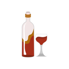 Wine Bottle and Glass Cafe Illustration