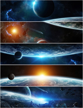 Panorama of distant planet system in space 3D rendering elements of this image furnished by NASA