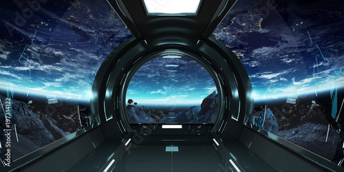 Spaceship Interior With View On Earth 3d Rendering Elements