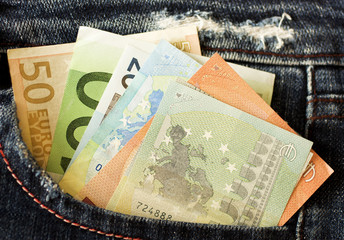 Euro in jeans pocket.