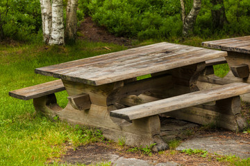 Camp site with picnic table in norwegian park