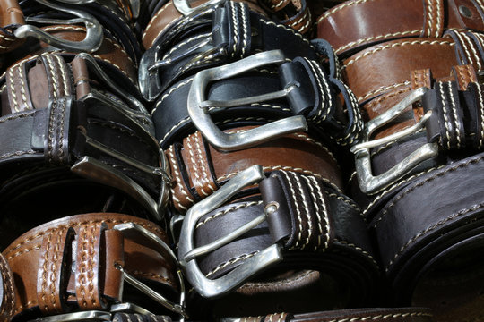 belts of leather for sale in the italian store