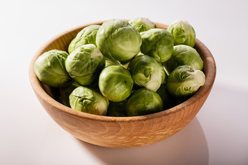 Brussels sprouts on a rustic wooden background